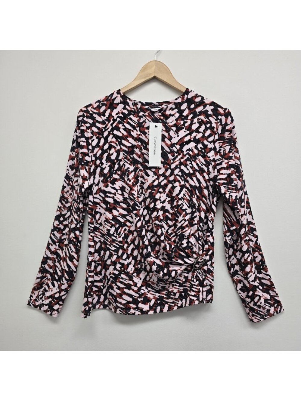 NWT Calvin Klein Faux Wrap Abstract Print  Blouse Top Sz M Contemporary Office